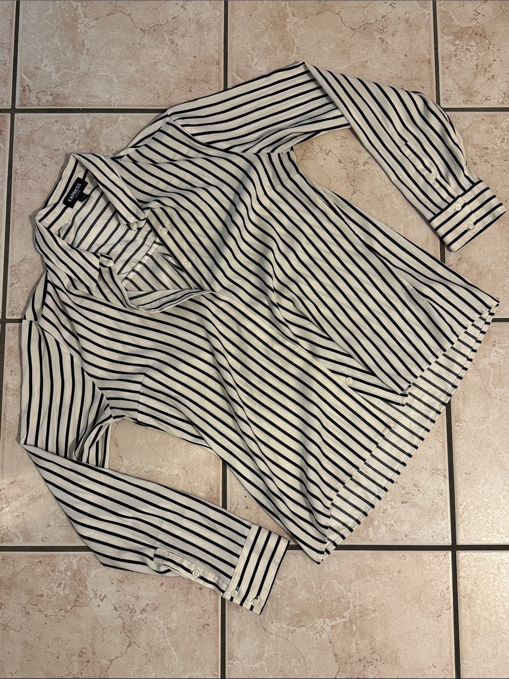 EXPRESS The Portofino Shirt Black Vertical Stripes Long Sleeve Button Down